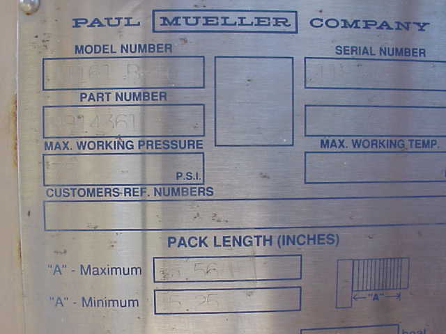 Approx. 150 Sq.Ft. Used Paul Mueller Plate Heat exchanger. model AT161B-10. (23) 18